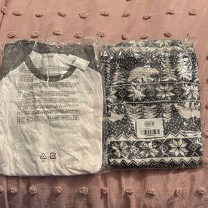 Old Navy White & Gray Tee w/Gray & White Fair Isle men’s pajamas NWT size L
